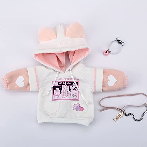 New 1/6, 1/4,1/3 BJD Doll Clothes Cute Cat Sweater Hoodie Jacket for Big 1/6, Yosd, 30cm/45cm/60cm Dolls Clothing BJD SD Doll Accessories (White-Pink,1/4)