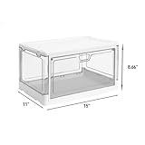 HYBRIDEAS 3-Pack Clear Stackable Storage Bins with Lids Magnetic Doors Open Front Foldable Folding Plastic Craft Containers Large Closet Organizers Box for Bedrooms Living Rooms Study Kids' Toys 24 QT