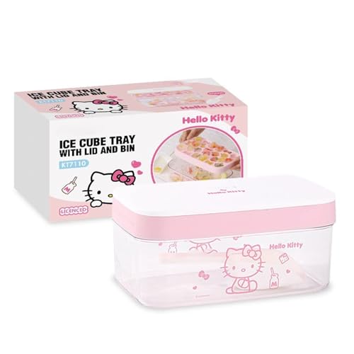 Ice Tray with Lid and Bin and Ice Scoop, Cartoon Silicone Ice Molds, 24 Holes Cute Cat Ice Cube Tray for Drinks, Coffee, Cocktail