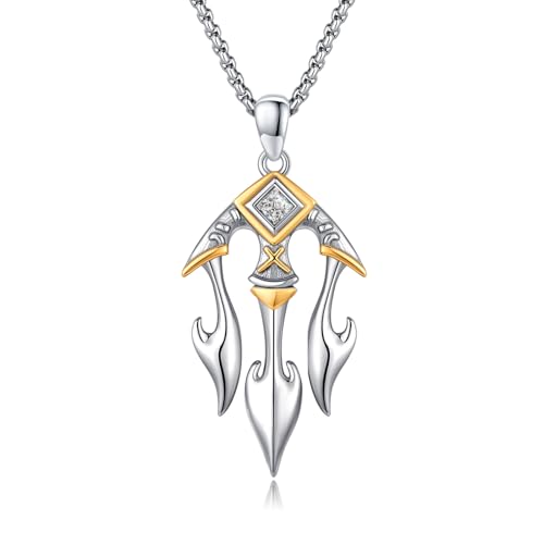 MEDWISE Poseidon Trident Necklace 925 Sterling Silver Vintage Trident Pendant Necklace Ancient Greece Amulet Jewelry Gift for Men Women Sailor