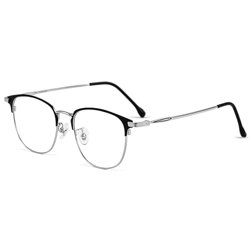 HOKETOP Blue Light Blocking Glasses for Men Anti-Fatigue Computer Monitor Gaming Glasses Prevent Headaches Glasses, Oval Black/Silver