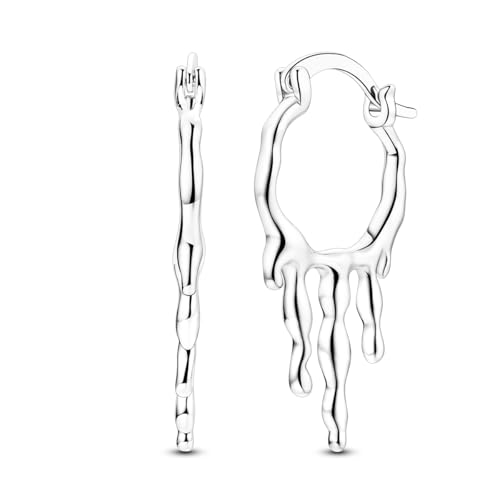 NARMO Hoop Earrings 925 Sterling Silver Liquid Droplet Shape Hoop Earrings for Women