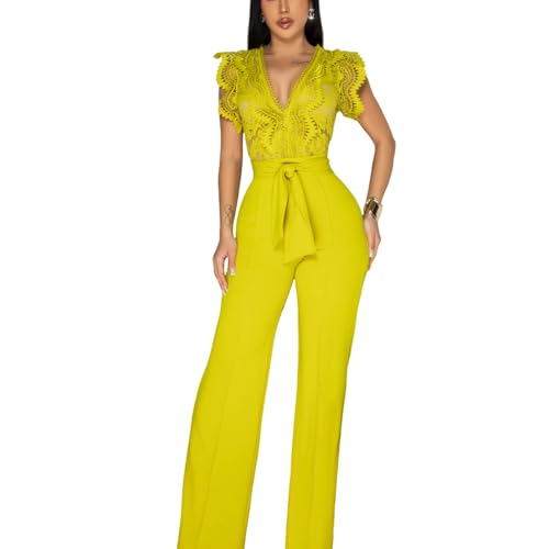QZKLWG Women's fashionable V-neck lace patchwork sleeveless sports and fitness elegant jumpsuit