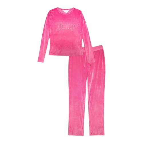 Juicy Couture Women’s Velvet Fleece Pajama Set with Long Sleeve Top and Pants (US, Alpha, X-Large, Regular, Regular, Pink Femme)