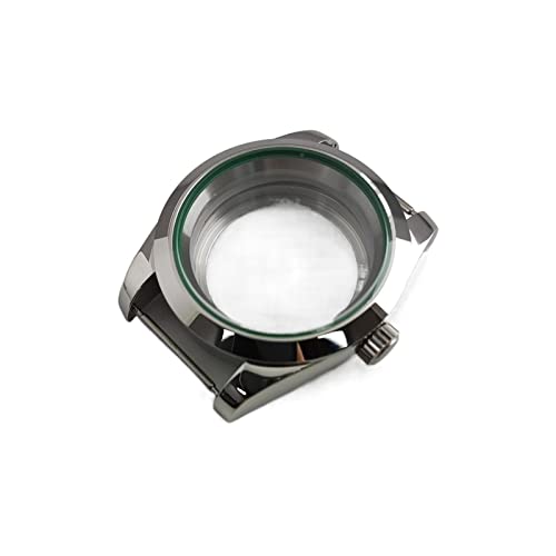PDVPHZHHFD 39mm NH35 NH36 Case, Black Case, 3 O'Clock Calendar, Galvanized Stainless Steel, Polished Back, Clear, Compatible with Miyota 8215 8205 Watch case(Sliver NH35 NH36)