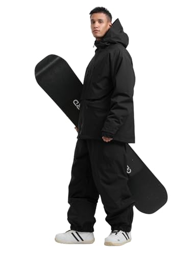 GSOU SNOW Mens Ski Jacket and Pants Set Ski Suit Snowboard Bibs Snowsuit Snow Coats Waterproof Hooded