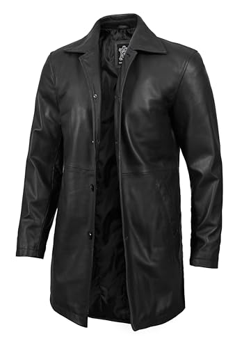 Decrum Mens Leather Car Coat - Mens Leather Coat Jacket | [1500042] Super Black, S