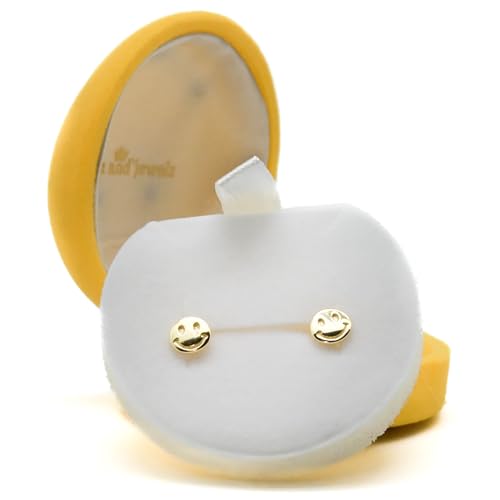 Jack and Jewelz Yellow Gold Smiley Face Earrings, Sterling Silver 14K Gold Plated Push Back Stud Earrings - Hypoallergenic Jewelry for Women