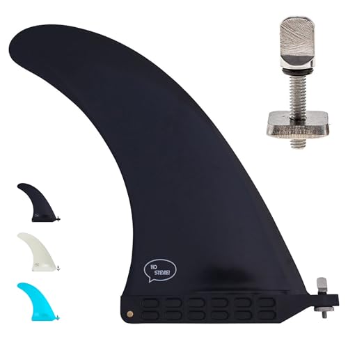 Ho Stevie! Longboard/SUP Center Fin + Free No-Tool Screw - Easy Installation - Stronger Than Regular Nylon Fins (Black, 9 inches)