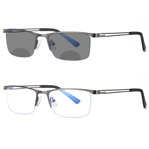MINCL/2020 Fashion Men's Square Bifocal Reading Glasses Photochromic Lens Men Transition Sunglasses Presbyopia UV400 (gray, 0.00/+2.5 Magnification)