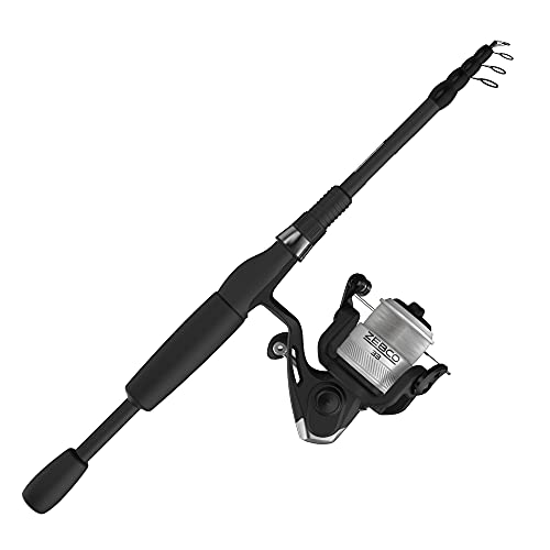 Zebco 33 Spinning Reel and Telescopic Fishing Rod Combo, Extendable 20-Inch to 6-Foot Fiberglass Fishing Pole, EVA Rod Handle, Size 20 Reel, Aluminum Spool, QuickSet Anti-Reverse, Silver/Black