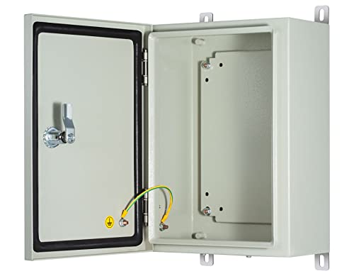 KWONONG Metal Enclosure, IP65 Waterproof Electrical Box for Indoor and Outdoor Projects, Includes Mounting Plate and Wall Bracket 350×250×150mm (14"×10"×6")