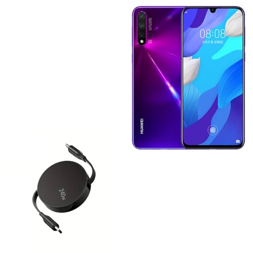 BoxWave Cable Compatible with Huawei nova 5T Pro - PD miniSync (240W), Retractable PD 240W Portable USB Type-C Cable - Jet Black