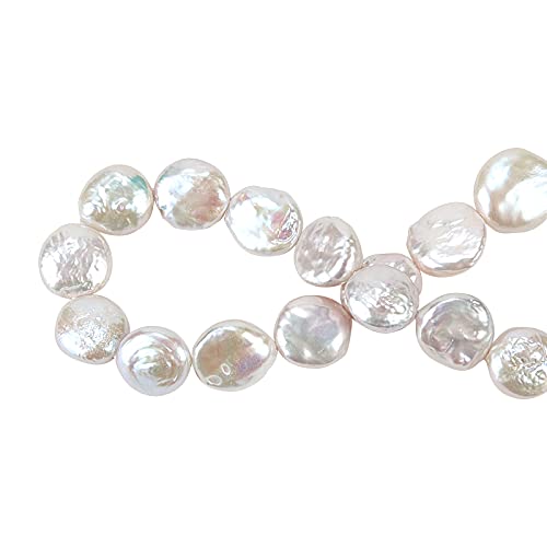 LiQunSweet 15 Pcs Natural Cultured Freshwater Baroque Keshi Loose Pearl Flat Round Beads Strands for Women Earrings Necklace Bracelet Jewelry Making - 12~13mm