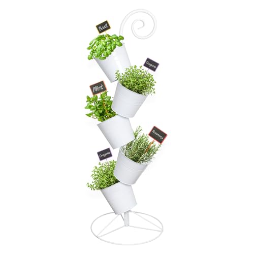 Esterno Hanging Flower Pot Tiered Stand (White), Metal Outdoor Stacking Planter