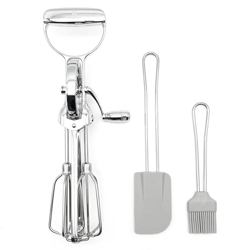 Hommony Rotary Egg Beater 12", Stainless Steel Baking Set with Silicone Spatula and Basting Pastry Brush