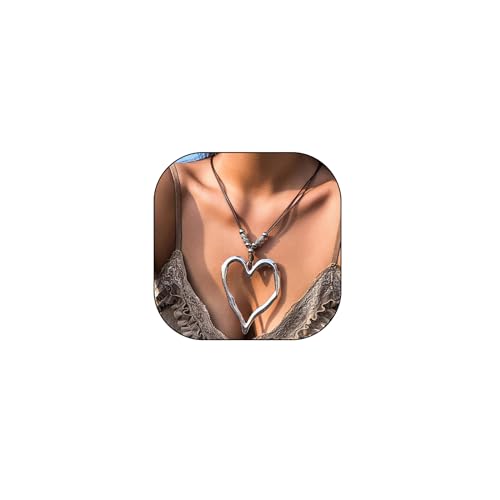 GIGB PBDK Boho Adjustable Leather Cord Heart Pendant Necklace for Women Gold Exaggeration Heart Collar Tie Necklace Vintage Heart Choker Jewelry Gift (AA)