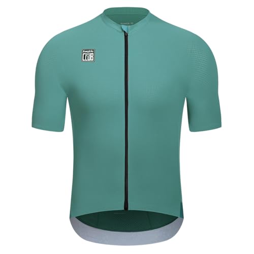 Santic Men's Cycling Jersey Short Sleeve Tops Pro Road Bike Shirt Full Zipper UPF 50+ Bicycle Jersey with Pockets Green