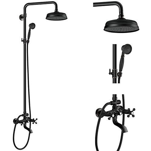 Aolemi Shower Fixture Oil Rubbed Bronze Bathroom Shower Faucet Set Rainfall 8 Inch Shower Head Mixer Double Knobs Cross Handle Bathtub Hand Spray Tub Tap