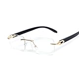 Street Knitted Retro Small Rimless Clear Lens Gold Frame Hip Hop Sunglasses Rectangle Men Women Frameless 90’s Shades Black Woodgrain Arm Fashion Frameless Square Clear Tint Eye Glasses