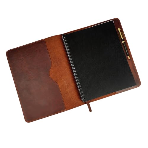 CestAntiQ, Heavy Duty Full Grain Leather Journal Cover (8.5 x 11 in.), Refillable Cahier XXL, Refillable Spiral Notebook (8.5 x 11 in.), Handmade Leather Journal Cover - Brown