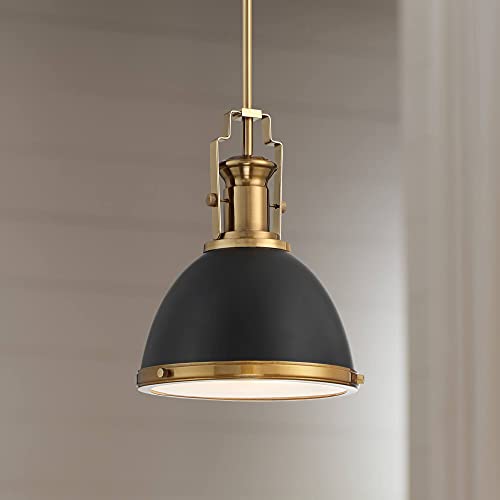 Possini Euro Design Memphis Black Burnished Brass Gold Mini Pendant Light 9 3/4" Wide Modern Industrial Bowl Shade Fixture Dining Room House Entryway Bedroom Kitchen Island Hallway High Ceilings