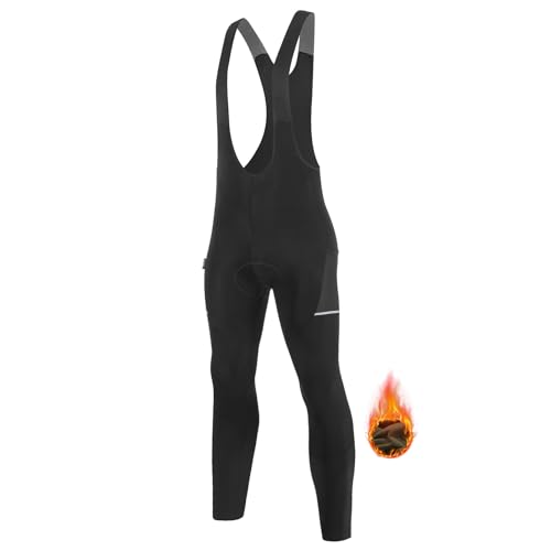 Santic Men's Winter Fleece Pro Cycling Bib Pants 4D Padded Thermal Cold Weather Bike Riding Pants with Pockets Black