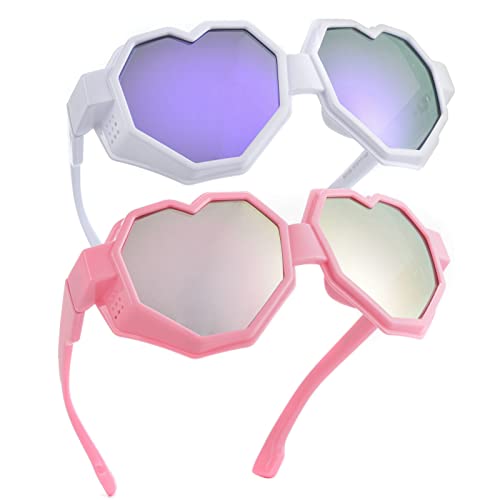 laureles 2023 Fashion Heart Shaped Goggle Y2K Sunglasses One Piece Women Oversized Love Sun Glasses Men (2PCSPink+White-Purple)