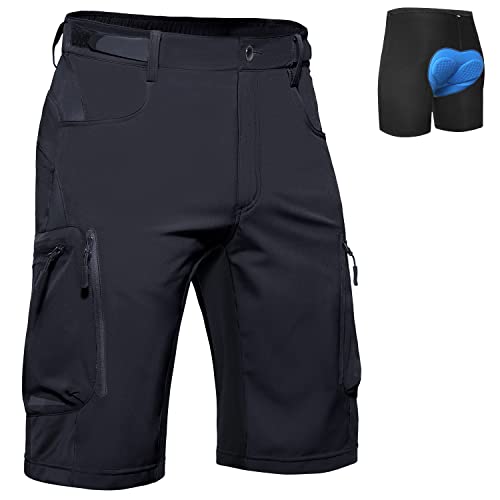 Ally Mens Mountain Bike Shorts 4D Padded Baggy Quick Dry Lightweight Bicycle Cycling Biking Bike Shorts(Black L)