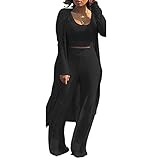 Women's Tracksuit Winter Autumn Knitted Long-Sleeved Blazer Coat Tank Long Pants Three Piece Sets Outfit Black