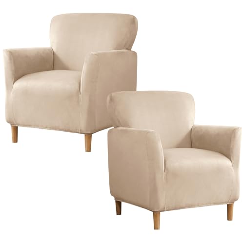 GOSTADY Velvet Banquet Armchair Slipcovers Soft Chair Covers Armchair 2-Piece Stretch Chair Covers for Living Room Nonslip Outdoor Armchair Slipcover Kids Pets Friendly Furniture Protector,Beige Gray