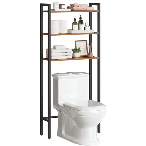 HOOBRO Over-The-Toilet Storage, 3-Tier Bathroom Organizer Over Toilet, Wooden Bathroom Shelves, Space Saver, Freestanding Storage Shelf, Easy to Assemble, Rustic Brown and Black BF41TS01