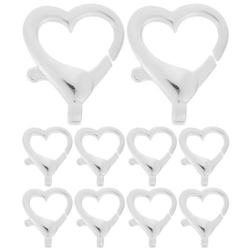 10pcs Alloy Lobster Clasp Charms Heart Shape DIY Jewelry Making Accessory Lobster Clasp,Heart Keychains for Necklace Bracelet (Silver)