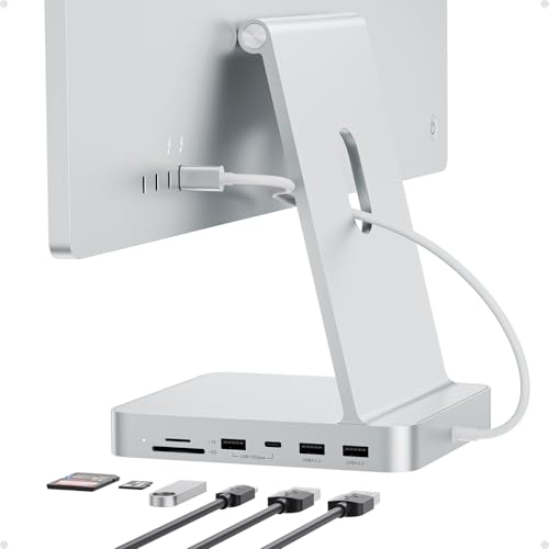 USB C HUB for iMac 24 inch 2021/2023/2024, PULWTOP USB Hub Adapter iMac Accessories for i-Mac M1/M3/M4 with USB C 10Gbps 3*USB A SD/TF, Docking Station Support Expand M.2 SSD (Not Included), Silver