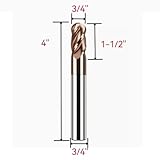 LAHDYFHOE 2 Pcs 4 Flutes Carbide 3/4” Dia 3/4'' Shank Ball Nose End Mill, 4-Edge CNC Milling Bits Cutter Iron-HRC55 - TISIN Coated Bits Set CNC Router Bits (2pcs Ball Nose 3/4” End Mills)