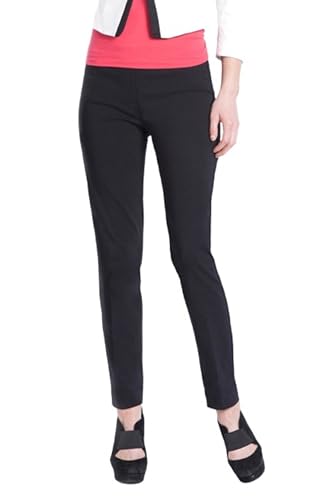 SLIM-SATION Women's Wide Band Pull On Ankle Pant with Tummy Control, Black, 12