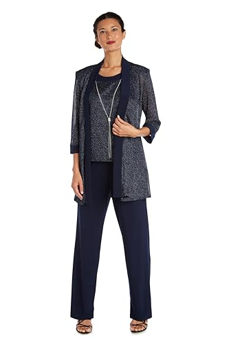 R&M Richards Women's Luxe Knit Pant Set, Navy, 8