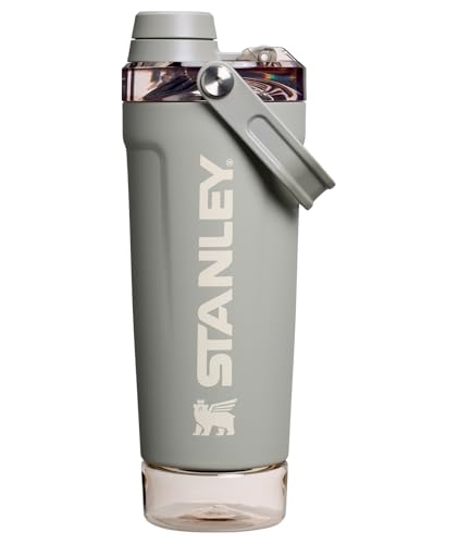 Stanley Activate Shaker Bottle 20 oz | Leakproof Insulated Stainless Steel Shaker Cup | Base Storage and Twist On Fast Flow Lid | Protein Shakes and Pre Workout Powder | BPA-Free | Sage Grey