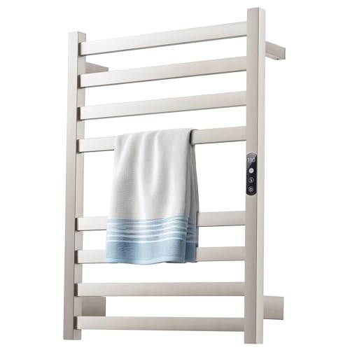 HEWAFAEP Towel Warmer Brushed Heated Towel Rack for Bathroom Wall Mounted Electric Towel Dryer Rack with Temperature Control and 24 Timer Plug-in/Hardwired