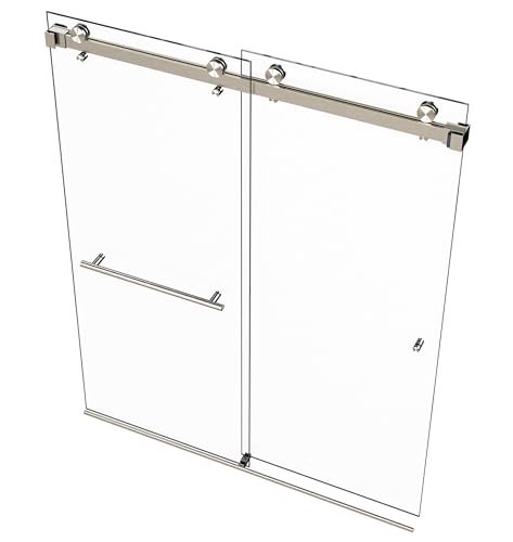 Eurotech Showers VITRA-200 56.5-59" W x 78" H Twinglide Frameless Shower Door w/ 3/8" Clear Tempered Glass (Brushed Nickel)