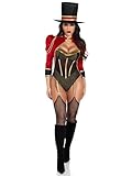 Leg Avenue 2 PC Ravishing Ringmaster, includes gold trimmed garter teddy with snap crotch and attached velvet tail coat, and top hat, MULTICOLOR, XS