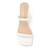 Avidirk Women's Square Open Toe Heeled Sandals Two Strap Mules Slip On Block Chunky Mid White Heels Sandals