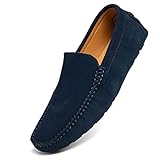 Go Tour Mens Handmade Suede Leather Casual Loafers Shoes Blue 8.5/42