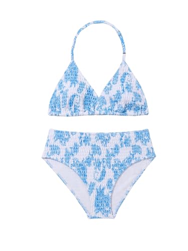 RoseSeek Girl's Tie Dye Smocked 2 Piece Swimwear Sets Backless Halter Bikini Cute Brief Bathing Suit Blue 12Y