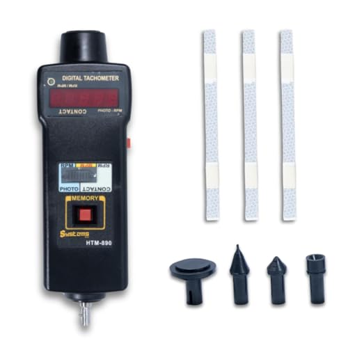 HTM-890 Digital Tachometer: 2-in-1 Contact Cum Non-Contact RPM Meter | Measure Speed of Motors, Engines, Drills & All Industrial Use | Memory Recall, Low Battery Indicator & More | 2025 Top Model
