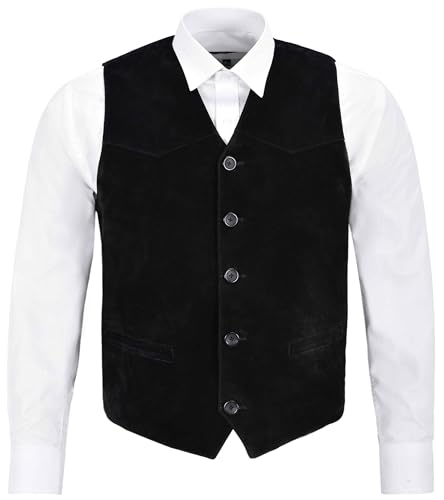 Mens Real Suede Leather Waistcoat Black Party Fashion Classic Designer Vest Zara, Black, X-Small