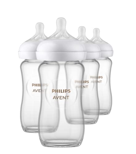 Philips AVENT Glass Natural Baby Bottle with Natural Response Nipple, Clear, 8oz, 4pk, SCY913/04