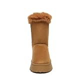 Bernal Mid-Calf Snow Boots for Women Platform Faux Fur Boots Slip-On Warm Comfortable Ankle Outdoor Shoes (Brown 7.5)