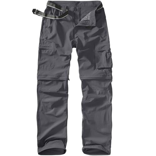Mens Hiking Pants Quick Dry Outdoor Lightweight Convertible Fishing Zip Off Cargo Work Pants Trousers,Grey,32