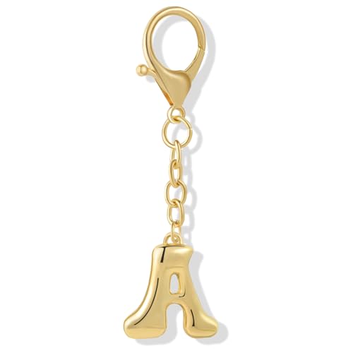 Vintashion Gold Plated Bubble Initial Letter Keychain for Women Car Key Bag Purse Decorative Keyring Charm Accessory (Letter A)